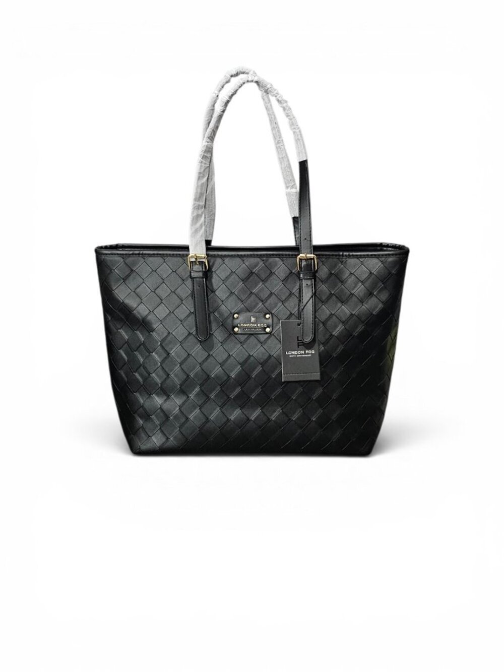 London Fog Kylar Black New Woven 100th Anniversary Tote Shoulder Bag Large